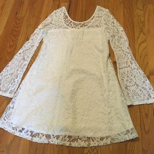 White Lace Long Sleeve Mini Dress